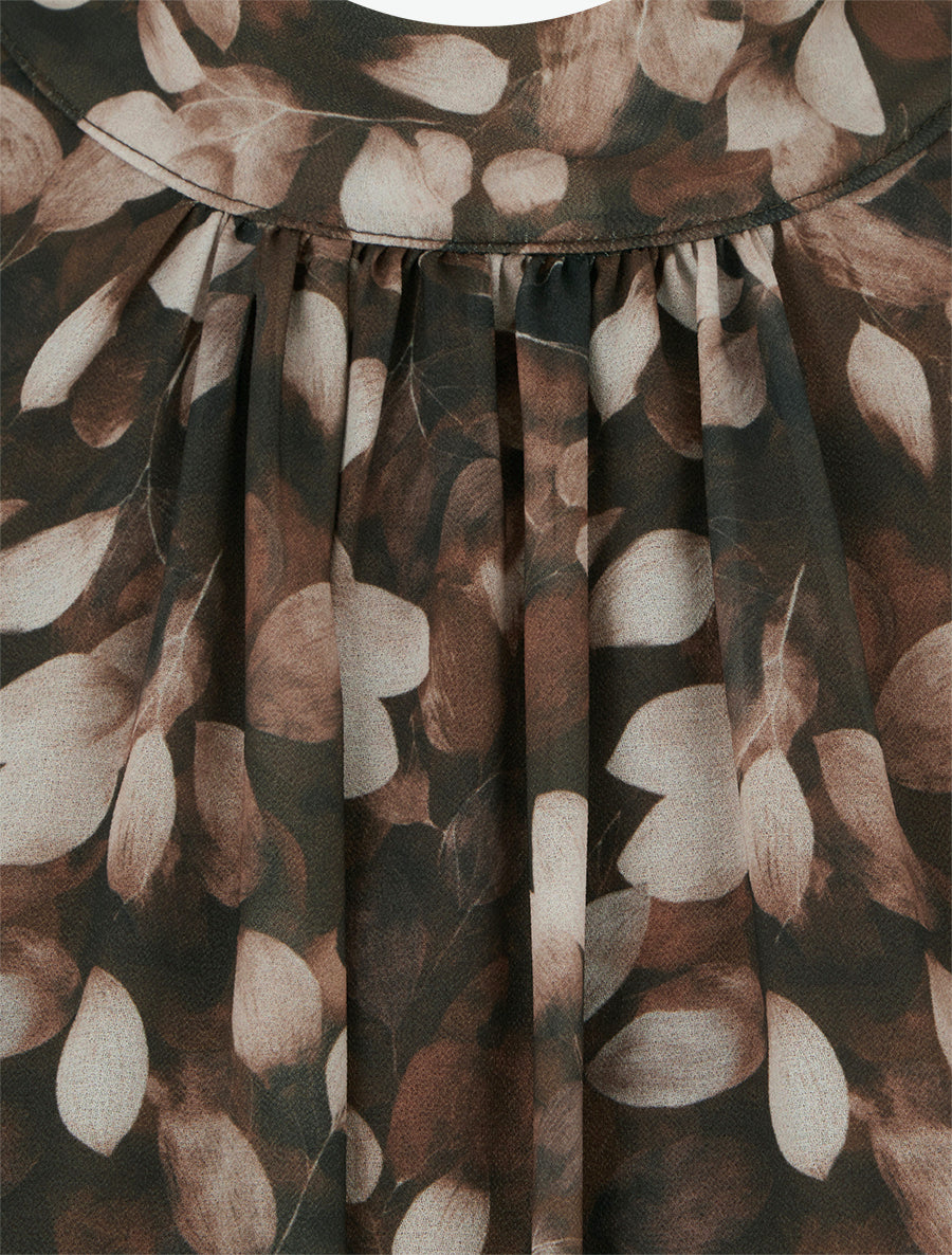 Blouse fluide imprimé feuilles à liens - Marron - 3