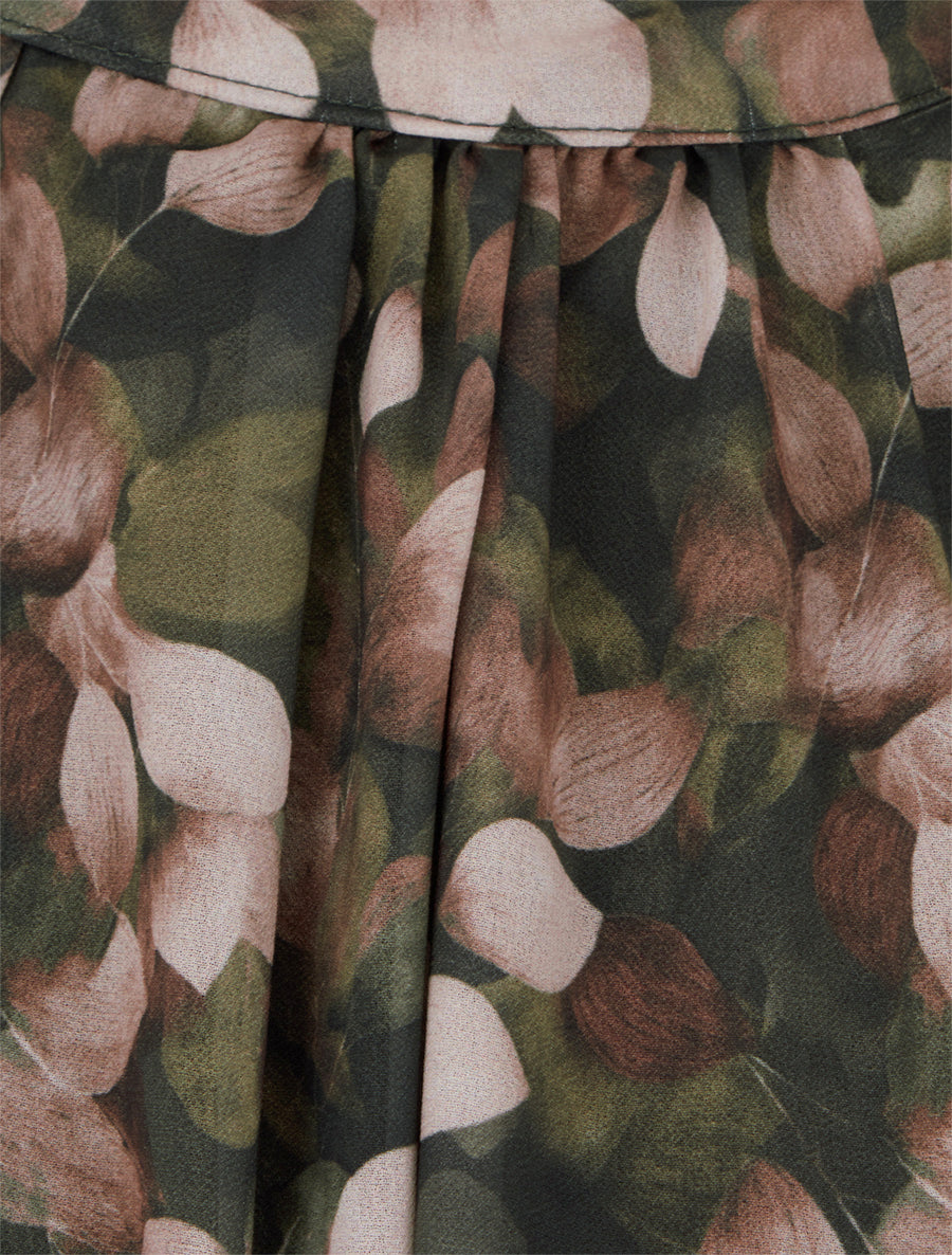 Blouse fluide imprimé feuilles à liens - Kaki - 3