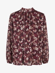 Blouse fluide imprimé feuilles à liens - Prune - 1