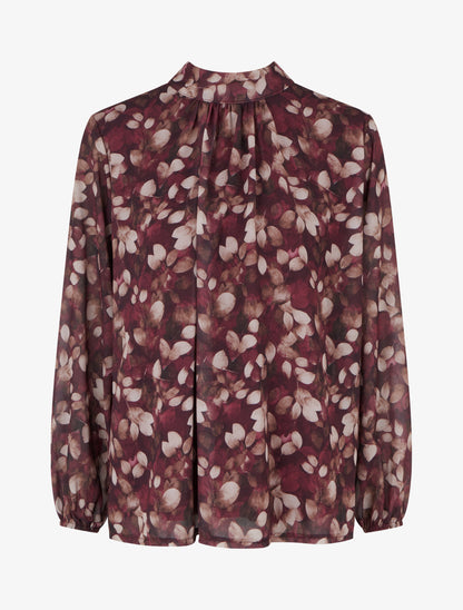 Blouse fluide imprimé feuilles à liens - Prune - 1