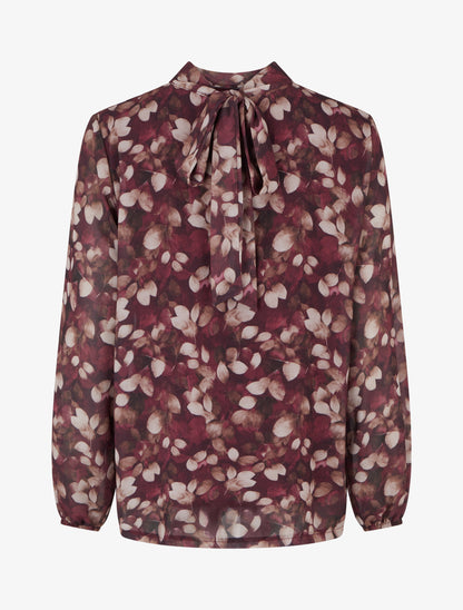 Blouse fluide imprimé feuilles à liens - Prune - 2
