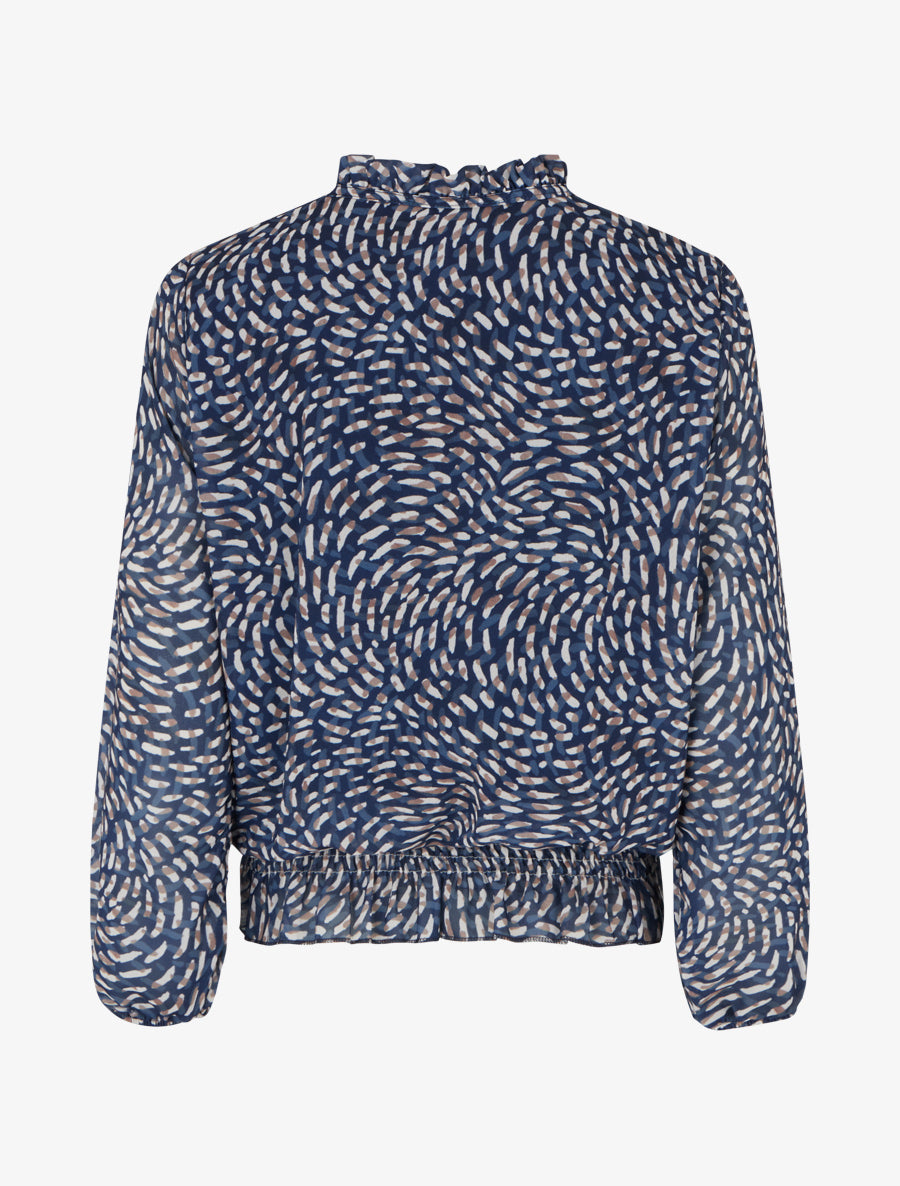 Blouse imprimé fantaisie coupe boule - Marine - 2
