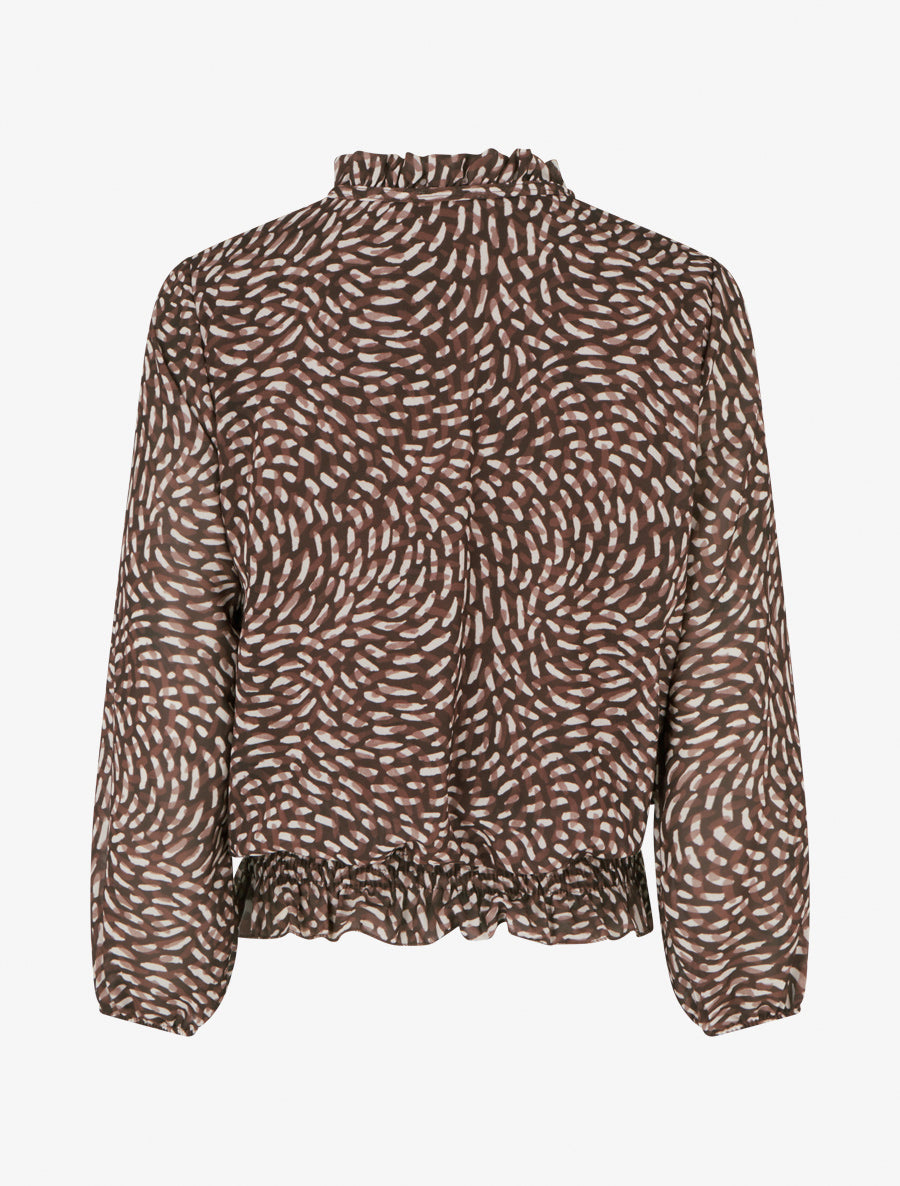 Blouse imprimé fantaisie coupe boule - Marron - 2