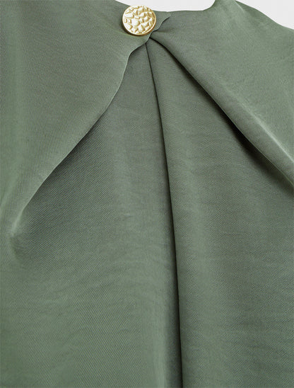 Top satiné à manches longues et col boutonné - Kaki - 3