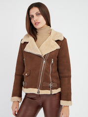 Chaqueta con cremallera estilo aviador - Marrón