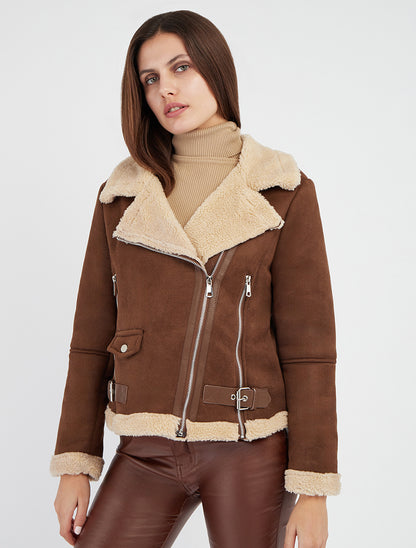 Chaqueta con cremallera estilo aviador - Marrón
