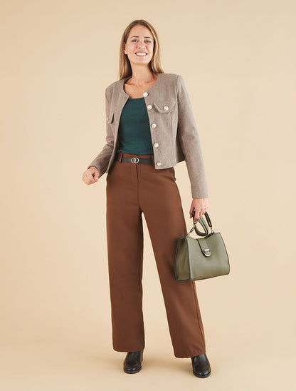 Veste en tweed coupe carrée - Taupe - 4