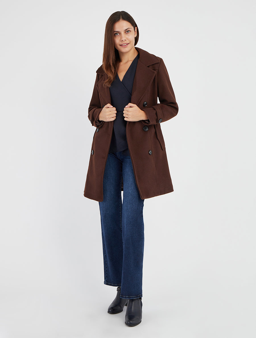 Manteau droit à pans croisés - Marron - 8