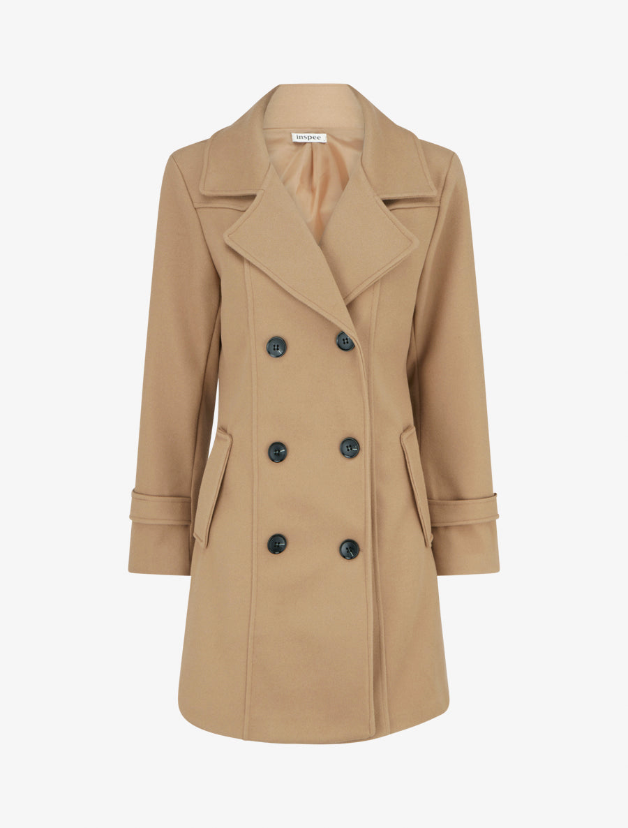 Manteau droit à pans croisés - Camel - 1