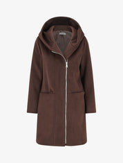 Manteau long à capuche coupe droite - Marron - 1