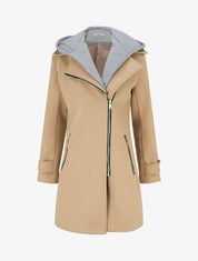 Manteau zippé à capuche en sweat - Camel clair - 1