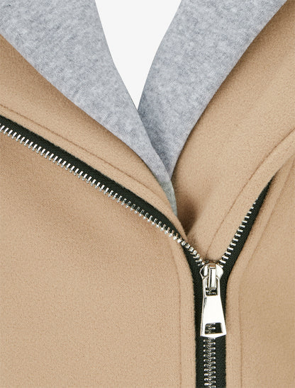 Manteau zippé à capuche en sweat - Camel clair - 3