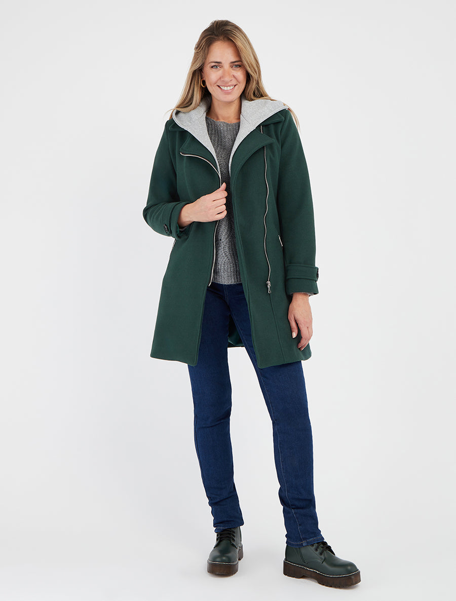 Chaqueta con capucha de sudadera con cremallera - Verde abeto