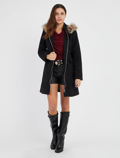 Manteau long à capuche et zip - Noir - 8