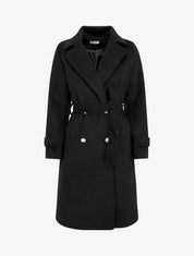 Manteau long uni à bouton décoratif - Noir - 1
