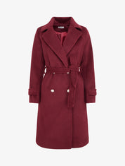 Manteau long uni à bouton décoratif - Lie de vin - 1