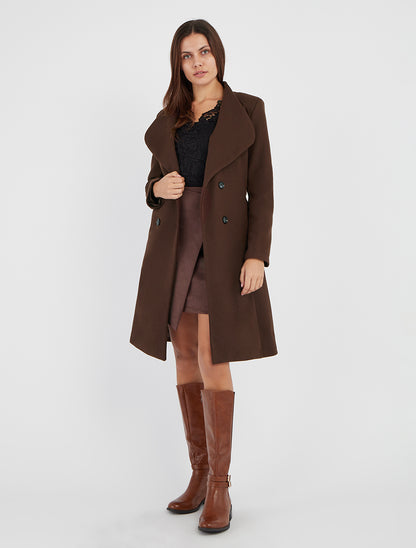 Manteau long cintré à boutons - Marron - 8