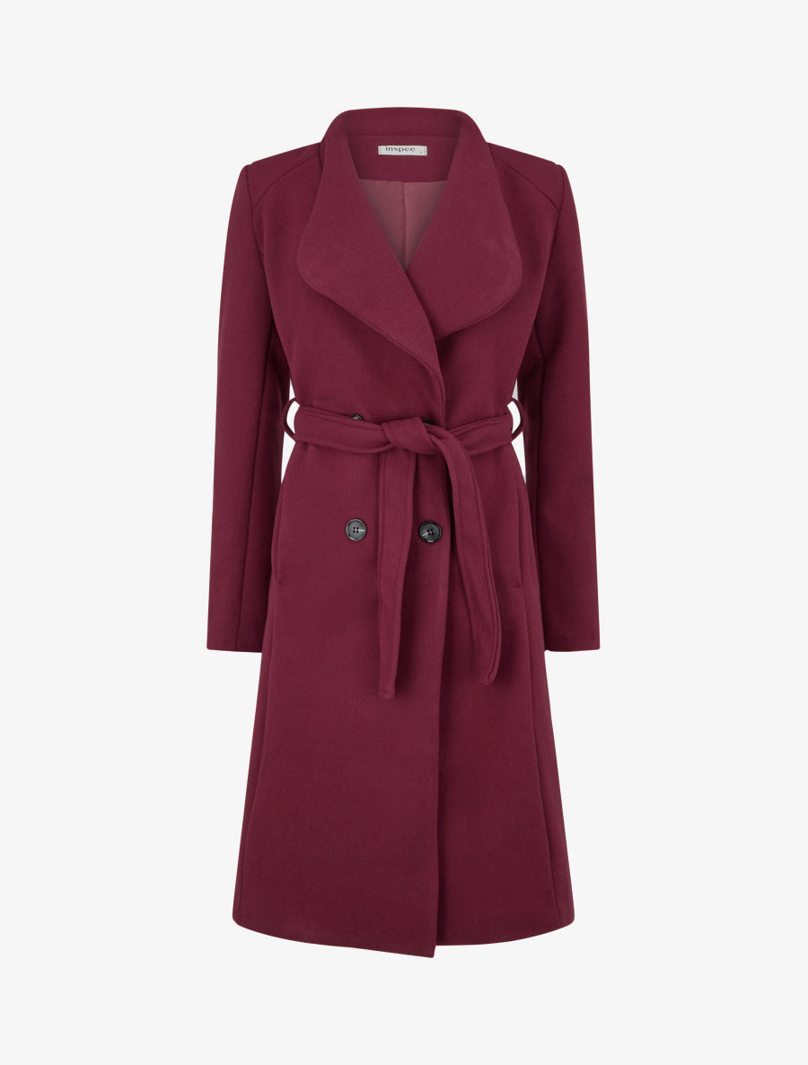 Abrigo largo entallado con botones. - Burdeos
