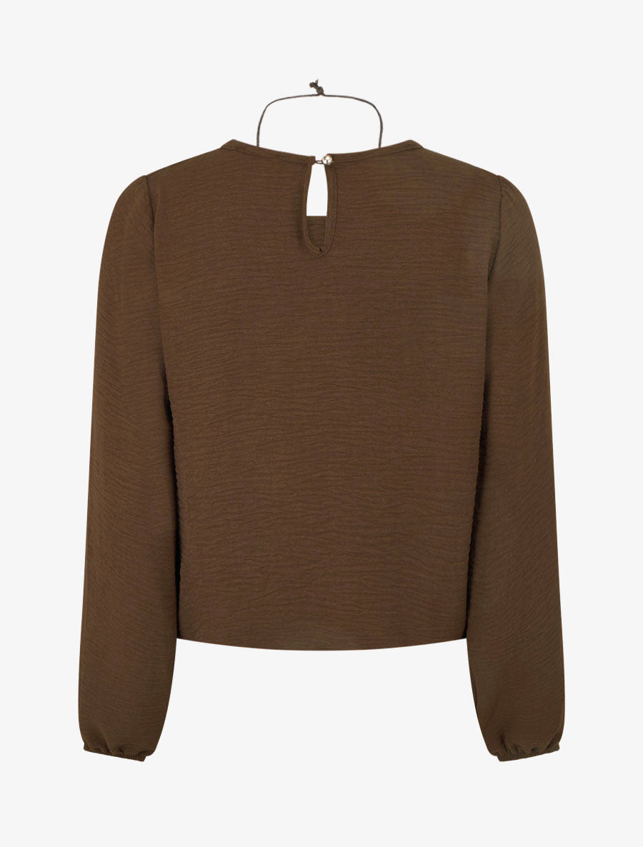 Blusa lisa con bordes elásticos - Marrón