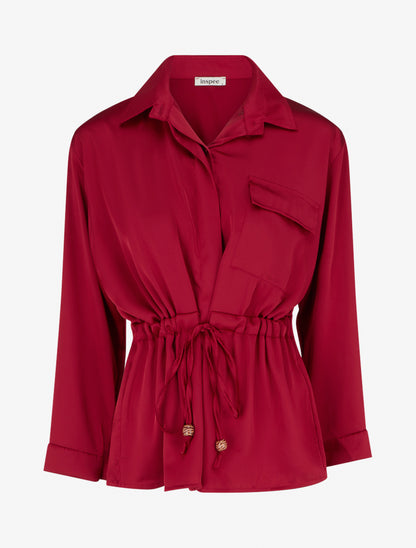 Chemise satinée ample à liens - Rouge - 1