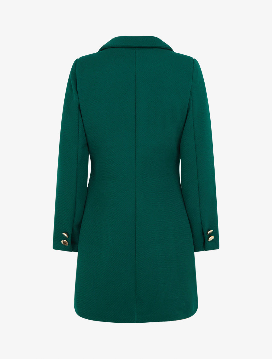 Manteau uni boutonnée à col cranté - Vert sapin - 2