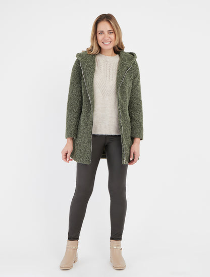 Abrigo afelpado con capucha - Caqui