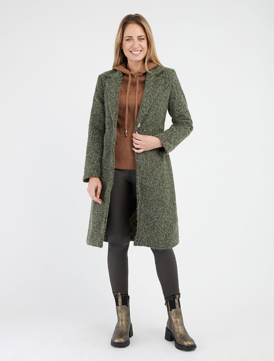 Abrigo afelpado con cierre de botones - Caqui