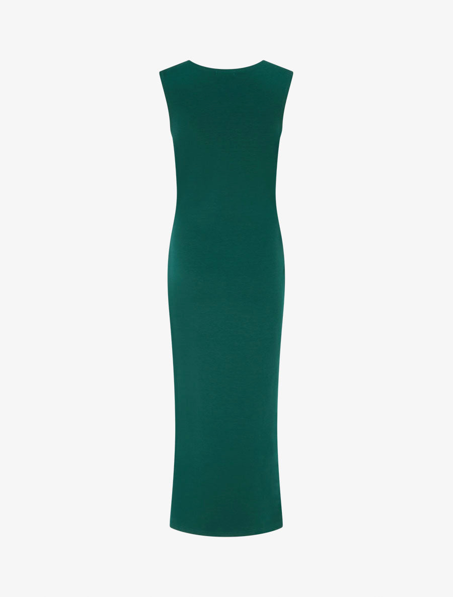 Robe longue fendue à empiècement bijou - Vert sapin - 2