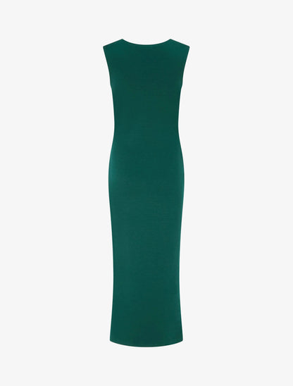 Robe longue fendue à empiècement bijou - Vert sapin - 2