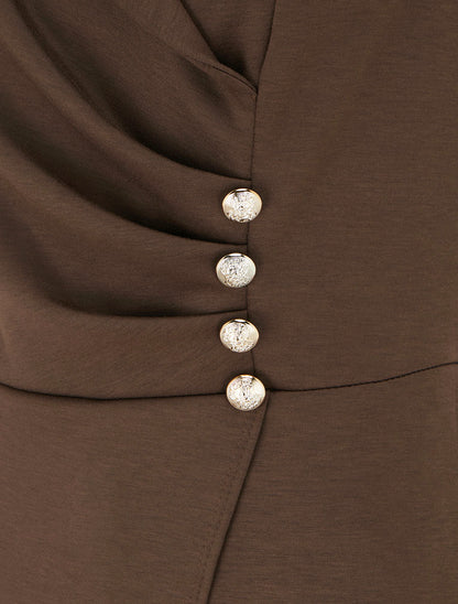 Combinaison unie à pan et boutons décoratifs - Marron - 3