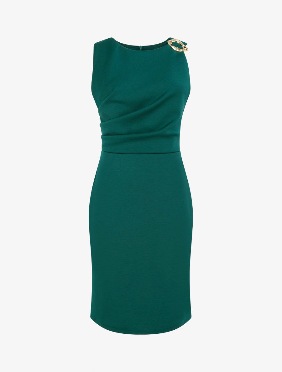 Robe fourreau à empiècement bijou - Vert sapin - 1