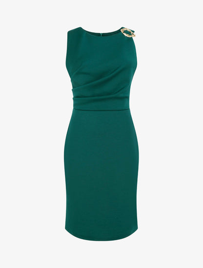 Robe fourreau à empiècement bijou - Vert sapin - 1