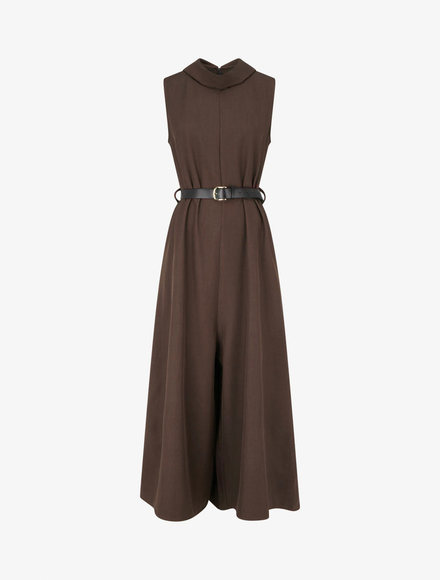 Combinaison ample sans manches à col à revers - Marron - 1