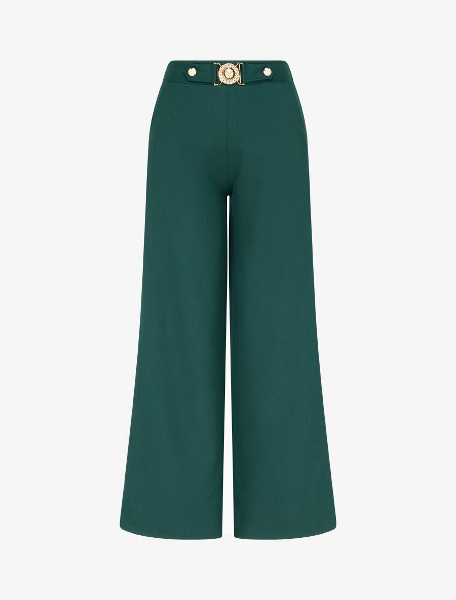 Pantalon droit à ceinture fantaisie - Vert foncé - 1