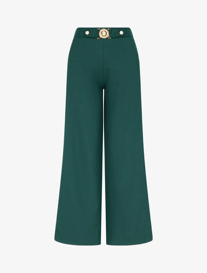 Pantalon droit à ceinture fantaisie - Vert foncé - 1
