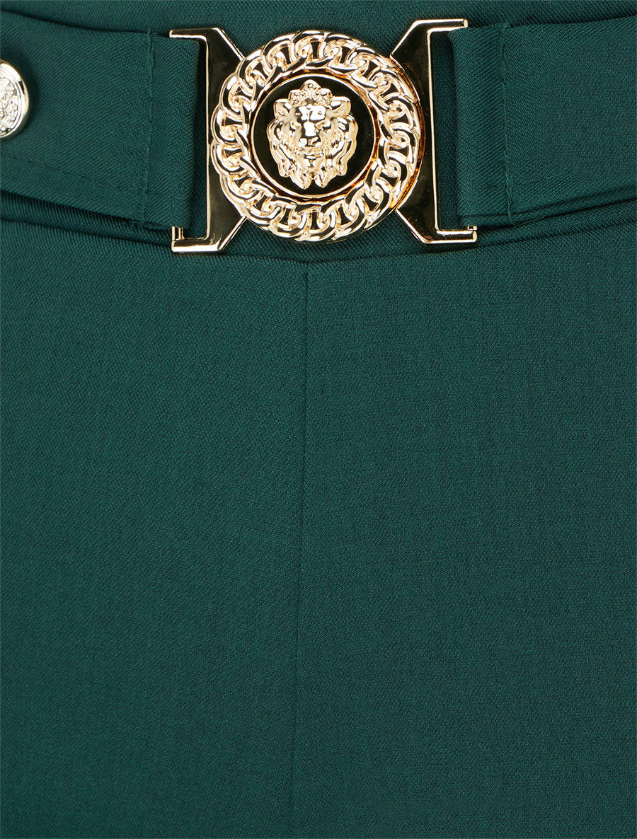 Pantalon droit à ceinture fantaisie - Vert foncé - 3