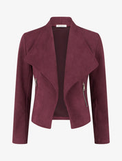 Chaqueta de ante con bolsillos decorativos con cremallera. - Ciruela
