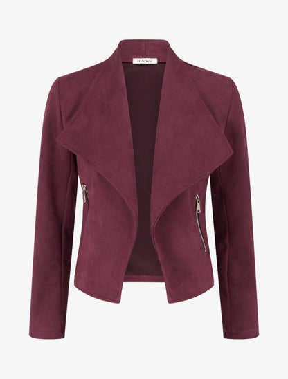 Chaqueta de ante con bolsillos decorativos con cremallera. - Ciruela