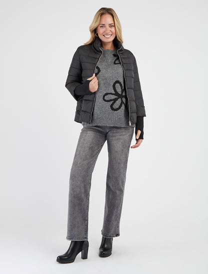 Chaqueta corta con mangas acanaladas - Negro