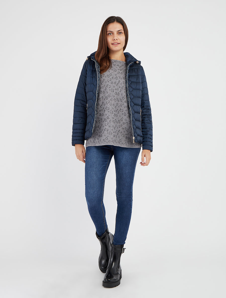 Doudoune unie à capuche - Marine - 8