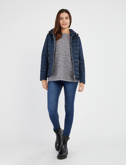 Doudoune unie à capuche - Marine - 8