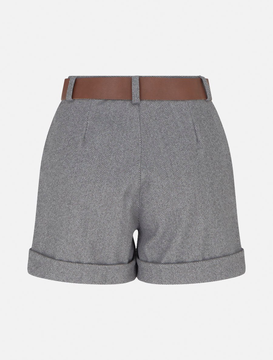 Short con vuelta estampado en espiguilla - Gris