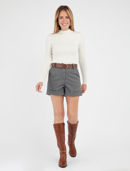 Short con vuelta estampado en espiguilla - Gris