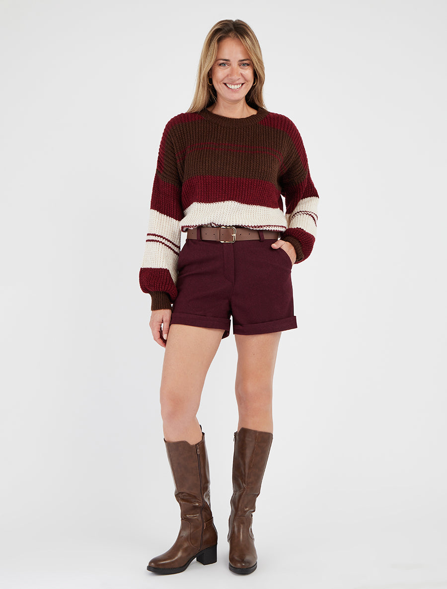 Short con vuelta estampado en espiguilla - Burdeos