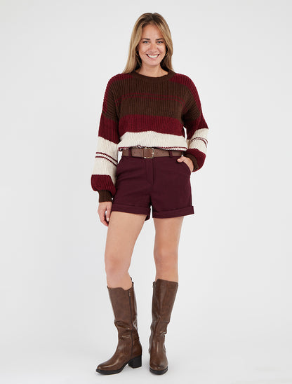 Short con vuelta estampado en espiguilla - Burdeos