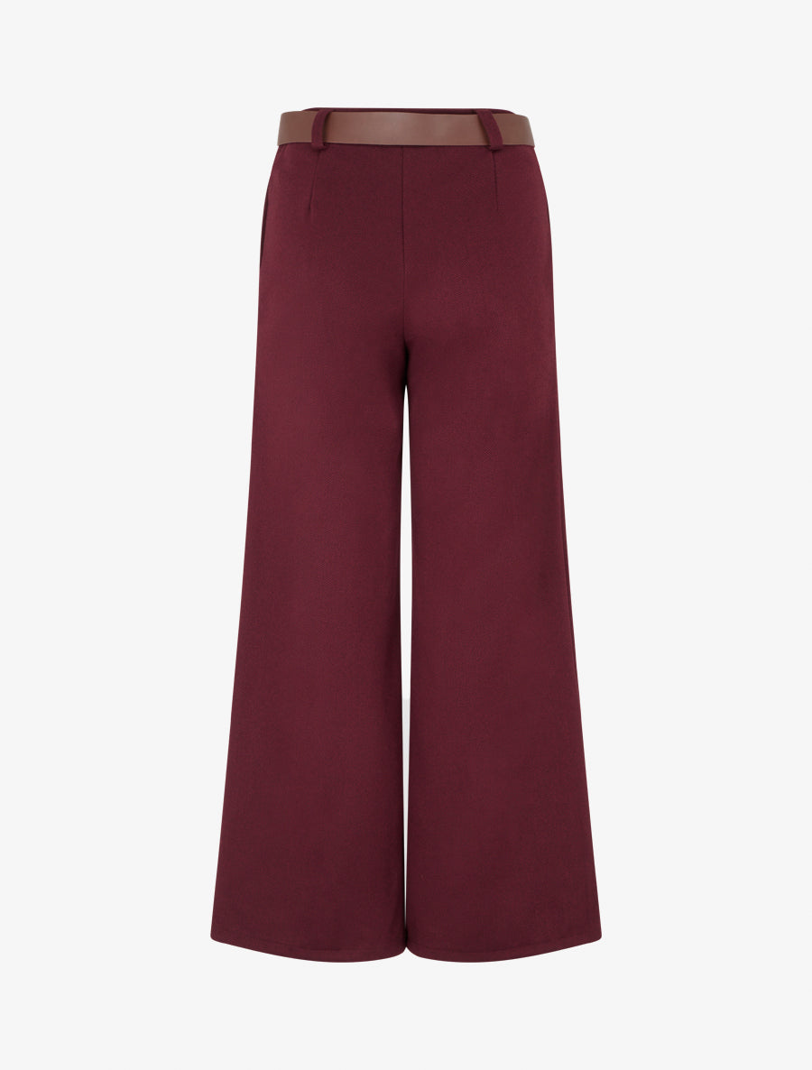 Pantalón ancho estampado de espiguilla - Burdeos