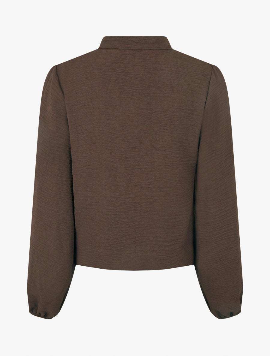 Blusa fluida corte globo con detalle de crochet - Marrón