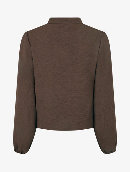 Blusa fluida corte globo con detalle de crochet - Marrón