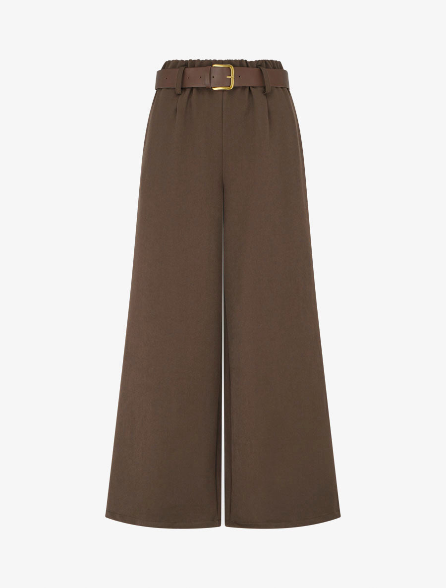 Pantalón elástico de corte amplio - Marrón
