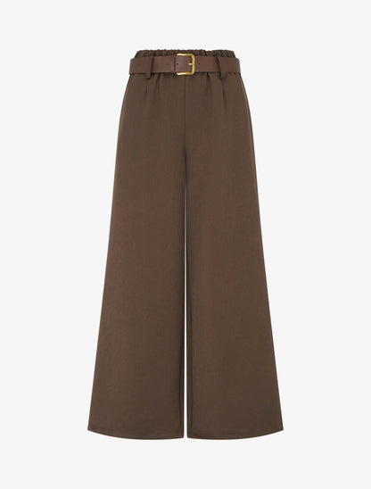 Pantalón elástico de corte amplio - Marrón